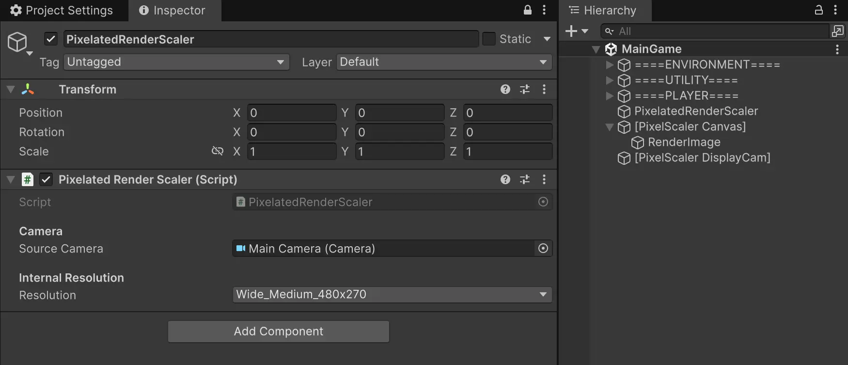 Pixelated Render Scaler Inspector Setup