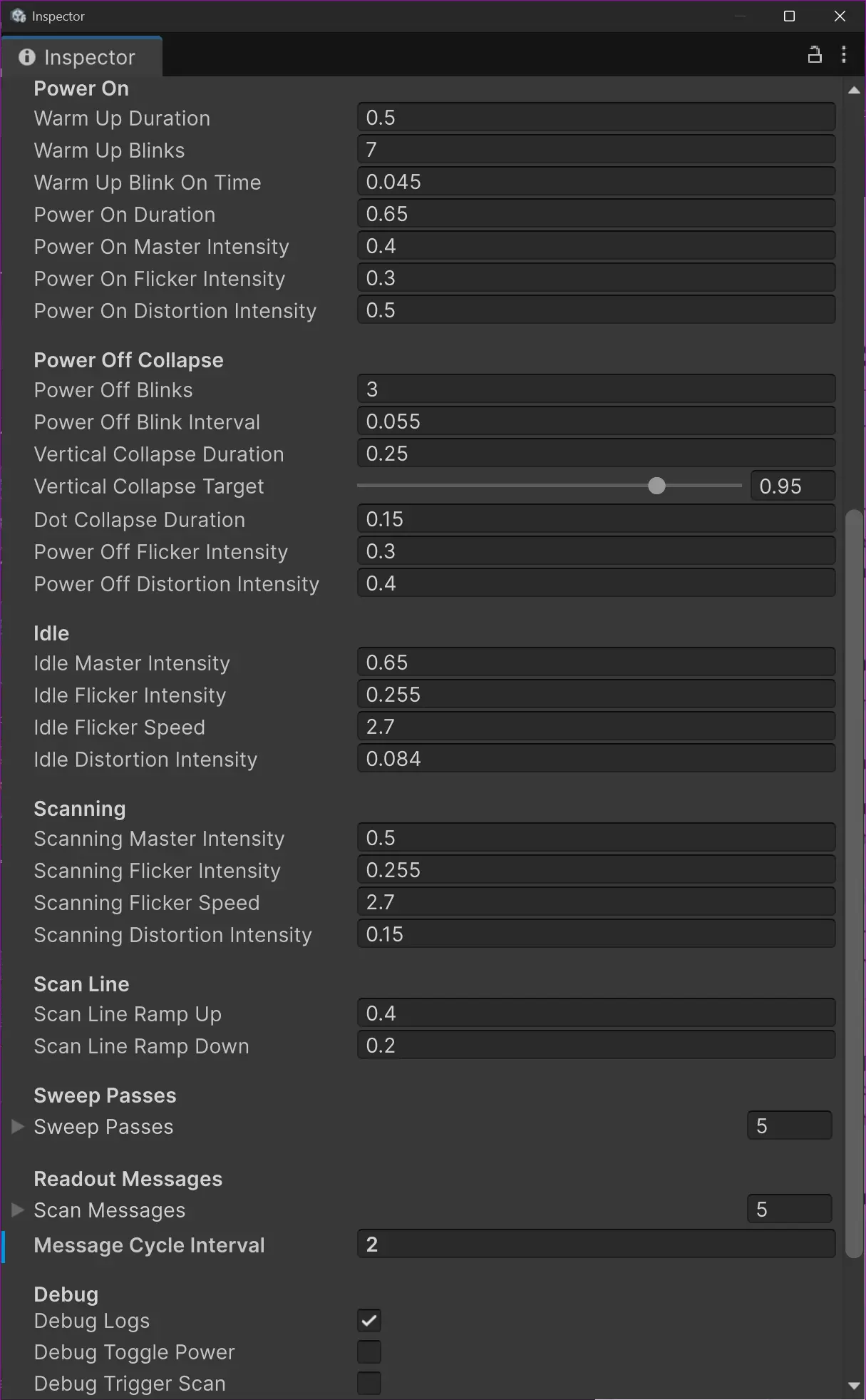 Inspector Parameters